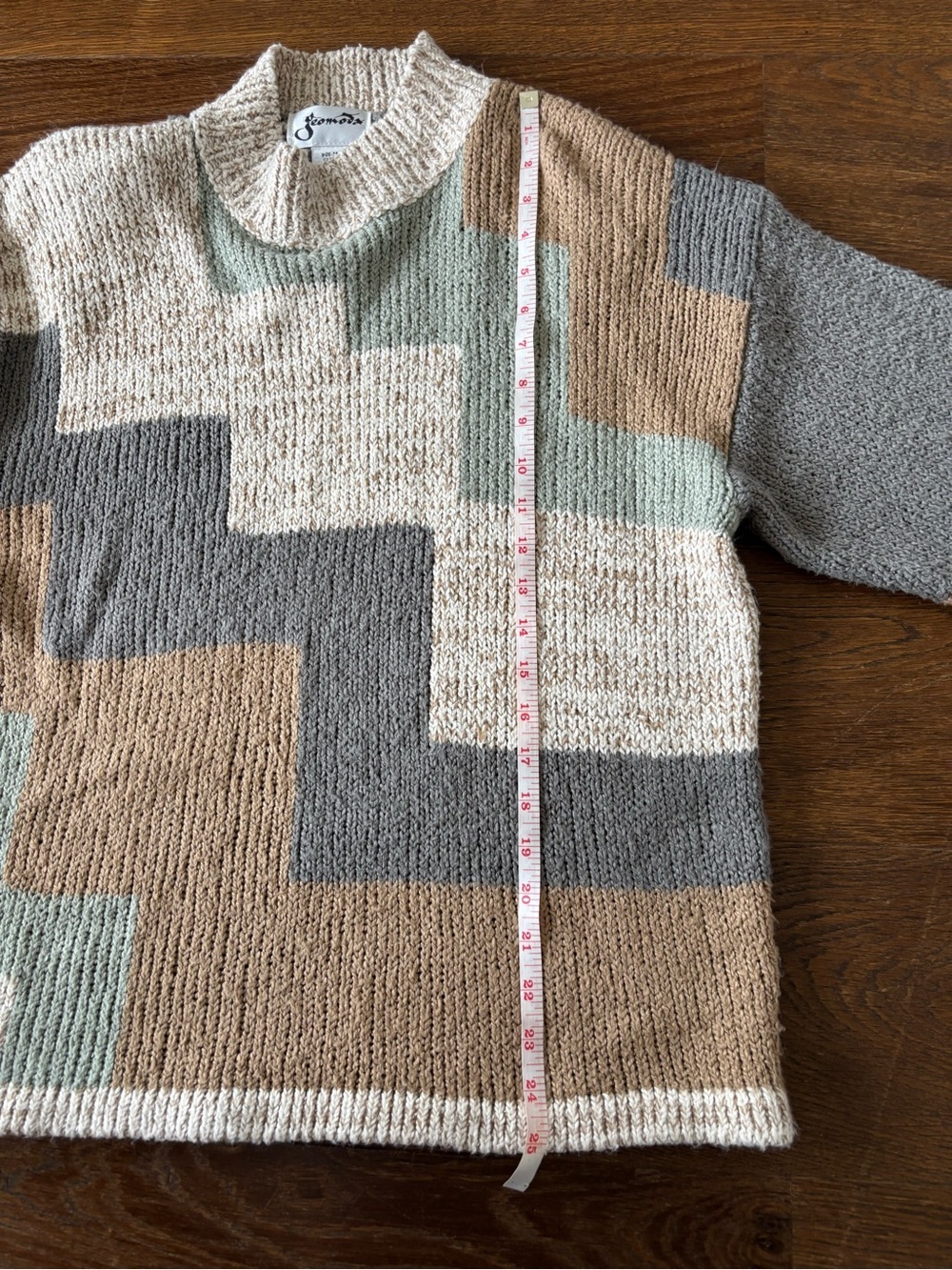 Vintage Geo-Block Abstract Neutral Pattern Mockneck Sweater - Picture 11 of 12